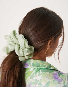 ASOS DESIGN ASOS DESIGN oversized scrunchie with textured satin in sage-Green