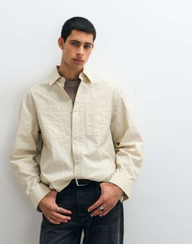 ASOS DESIGN ASOS DESIGN oversized shirt with double pockets in cream-WHITE