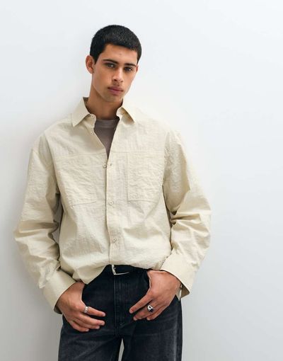 ASOS DESIGN ASOS DESIGN oversized shirt with double pockets in cream-WHITE