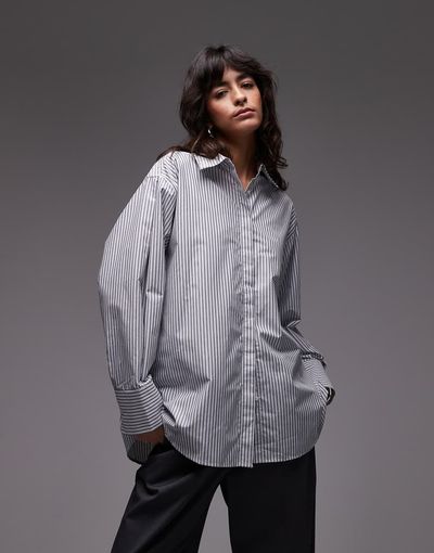 ASOS DESIGN ASOS DESIGN oversized shirt with pleat in mensy stripe-Multi
