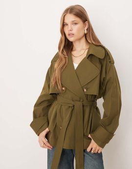 ASOS DESIGN ASOS DESIGN oversized short trench coat with belt in olive-Green