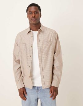 ASOS DESIGN ASOS DESIGN oversized striped shirt in beige-Neutral
