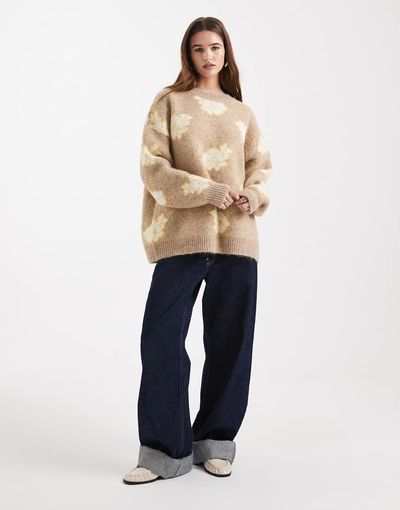 ASOS DESIGN ASOS DESIGN oversized sweater in yellow floral pattern