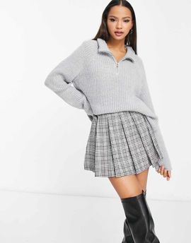 ASOS DESIGN ASOS DESIGN oversized sweater with zip collar in fluffy yarn in gray