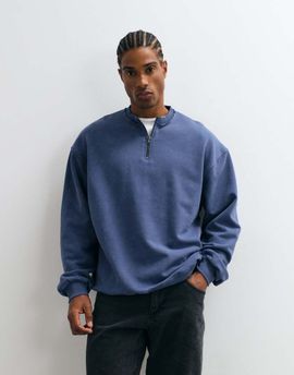 ASOS DESIGN ASOS DESIGN oversized sweatshirt with zip neck, wash and raw edge detail in navy