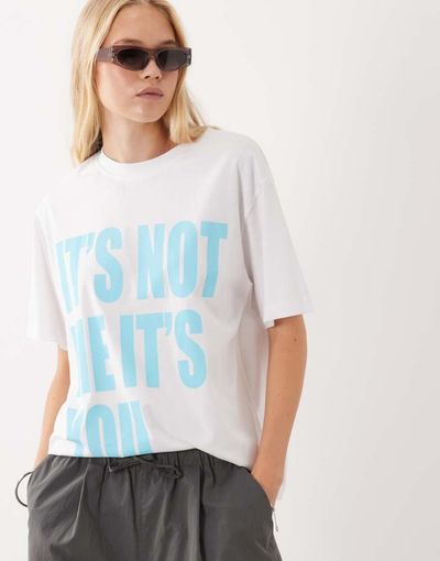 ASOS DESIGN ASOS DESIGN oversized T-shirt block with It's Not Me It's You graphic in white and turquoise