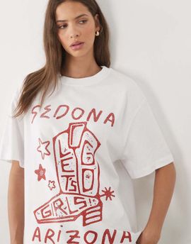 ASOS DESIGN ASOS DESIGN oversized t-shirt with Arizona cowboy boot graphic in white and red-Multi