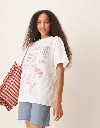 ASOS DESIGN ASOS DESIGN oversized t-shirt with band graphic and lace overlay in white