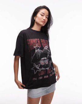 ASOS DESIGN ASOS DESIGN Oversized T-shirt with band graphic in washed charcoal-Gray