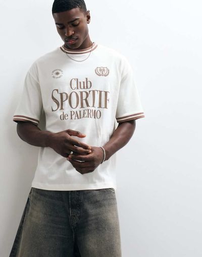 ASOS DESIGN ASOS DESIGN oversized T-shirt with Club Sportif graphic and tipping in cream-White