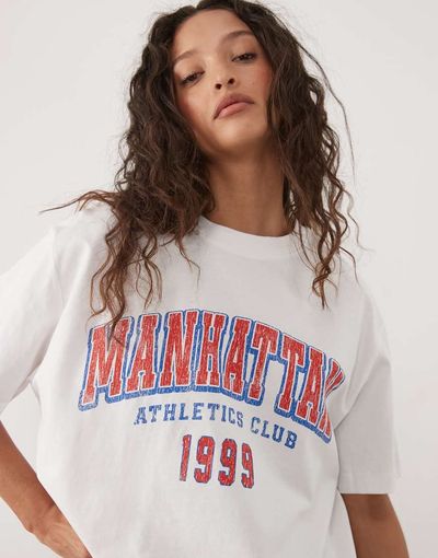 ASOS DESIGN ASOS DESIGN oversized T-shirt with Manhattan Athletics Dept graphic in white and red
