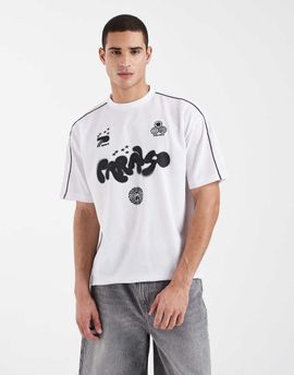 ASOS DESIGN ASOS DESIGN oversized T-shirt with paneled shoulders and soccer graphic in black and white sporty fabric