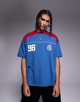 ASOS DESIGN ASOS DESIGN oversized t-shirt with paneling and athletic graphic in blue and red