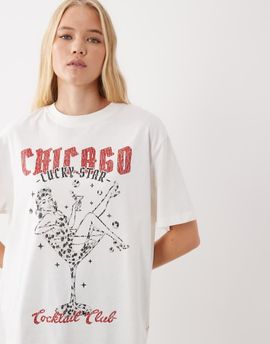 ASOS DESIGN ASOS DESIGN oversized T-shirt with pin-up martini graphic in cream-White