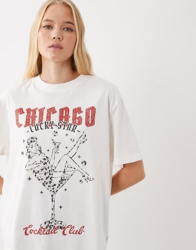 ASOS DESIGN ASOS DESIGN oversized T-shirt with pin-up martini graphic in cream-White