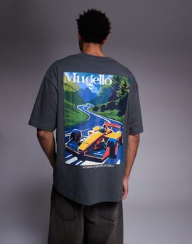 ASOS DESIGN ASOS DESIGN oversized T-shirt with race car graphic in dark gray