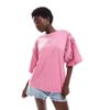 ASOS DESIGN ASOS DESIGN oversized t-shirt with ruched sleeve details in washed pink - 1