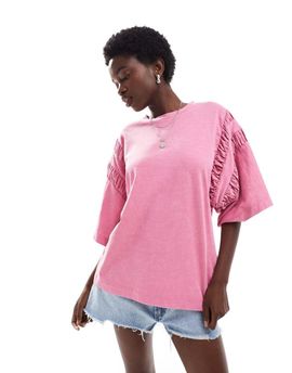 ASOS DESIGN ASOS DESIGN oversized t-shirt with ruched sleeve details in washed pink