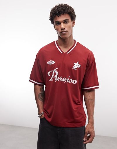 ASOS DESIGN ASOS DESIGN oversized T-shirt with soccer graphic in red sport fabric