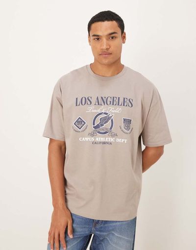 ASOS DESIGN ASOS DESIGN oversized T-shirt with sports graphic in light brown