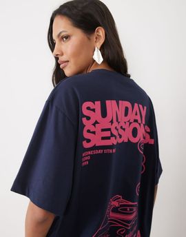 ASOS DESIGN ASOS DESIGN Oversized T-shirt with sunday sessions graphic in pink and blue-Multi
