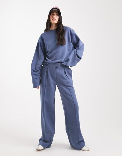 ASOS DESIGN ASOS DESIGN oversized tailored brushback sweatpants with seam detail in denim blue-Navy