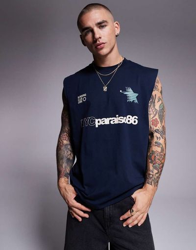 ASOS DESIGN ASOS DESIGN oversized tank top with athletic graphic in navy