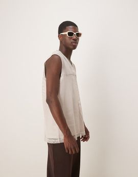 ASOS DESIGN ASOS DESIGN oversized tank top with v-neck in stone open mesh-Neutral