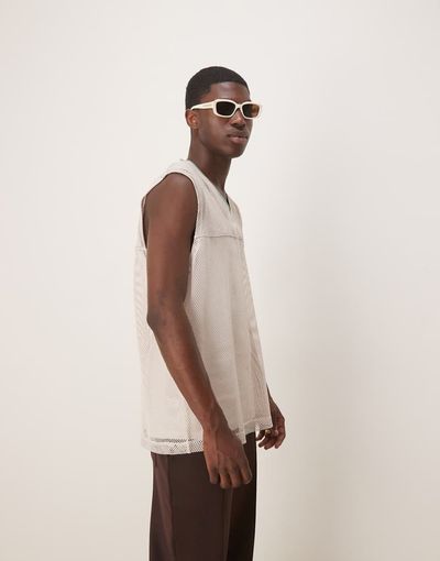 ASOS DESIGN ASOS DESIGN oversized tank top with v-neck in stone open mesh-Neutral