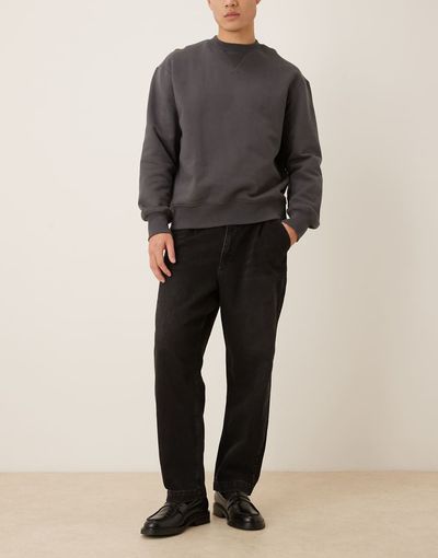 ASOS DESIGN ASOS DESIGN oversized tapered jeans in black with pleats - part of a set-Brown