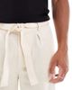 ASOS DESIGN ASOS DESIGN oversized tapered linen look pants with belt in beige-Neutral - 4