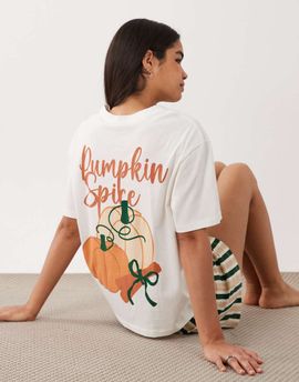 ASOS DESIGN ASOS DESIGN oversized tee and shorts pajama set in pumpkin spice print-Multi