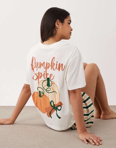 ASOS DESIGN ASOS DESIGN oversized tee and shorts pajama set in pumpkin spice print-Multi