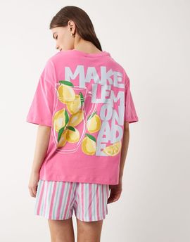 ASOS DESIGN ASOS DESIGN oversized tee and shorts pajama set with lemonade graphic in blue and pink