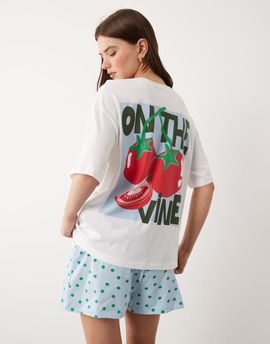 ASOS DESIGN ASOS DESIGN oversized tee and shorts pajama set with tomato graphic in blue-White