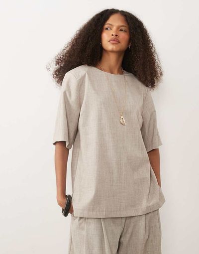 ASOS DESIGN ASOS DESIGN oversized tee in mushroom crosshatch-Brown