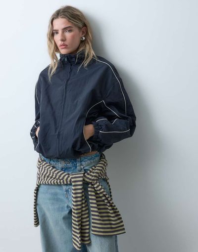 ASOS DESIGN ASOS DESIGN oversized track jacket in navy with stone piping-Black
