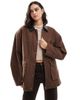 ASOS DESIGN ASOS DESIGN oversized washed jacket with leather look collar in mushroom-Neutral - 1