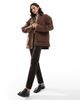 ASOS DESIGN ASOS DESIGN oversized washed jacket with leather look collar in mushroom-Neutral - 4