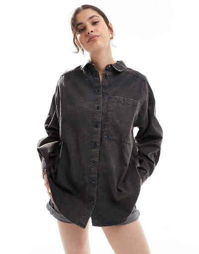 ASOS DESIGN ASOS DESIGN oversized washed twill shirt in charcoal-Gray