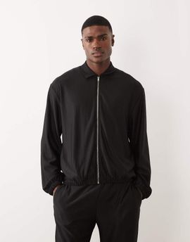 ASOS DESIGN ASOS DESIGN oversized zip up ribbed harrington jacket in black - part of a set