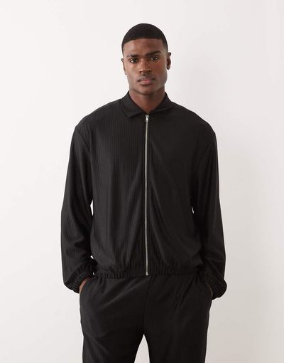 ASOS DESIGN ASOS DESIGN oversized zip up ribbed harrington jacket in black - part of a set