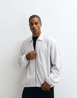 ASOS DESIGN ASOS DESIGN oversized zip up ribbed harrington jacket in gray - part of a set
