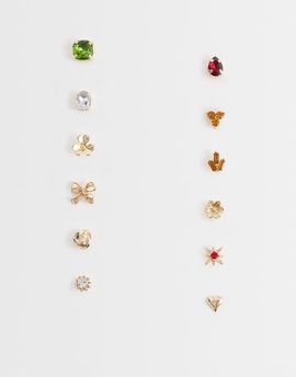 ASOS DESIGN ASOS DESIGN pack of 12 brooches with mixed gem pin studs-Multi
