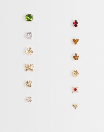 ASOS DESIGN ASOS DESIGN pack of 12 brooches with mixed gem pin studs-Multi