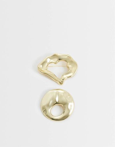 ASOS DESIGN ASOS DESIGN pack of 2 abstract brooches in mixed gold tone
