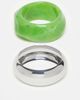 ASOS DESIGN ASOS DESIGN pack of 2 bangles in chunky green resin and silver tone-Multi - 1