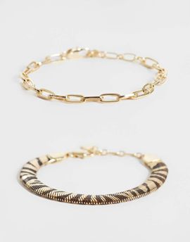 ASOS DESIGN ASOS DESIGN pack of 2 bracelets with animal print in gold tone