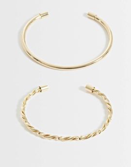ASOS DESIGN ASOS DESIGN pack of 2 cuff bracelets with plain and twist detailing in gold tone