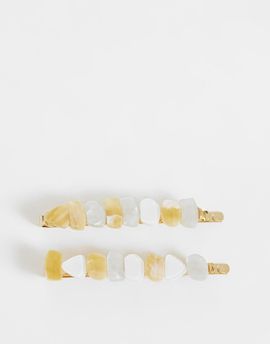 ASOS DESIGN ASOS DESIGN pack of 2 faux semi-precious chipping hair clips in gold tone-White